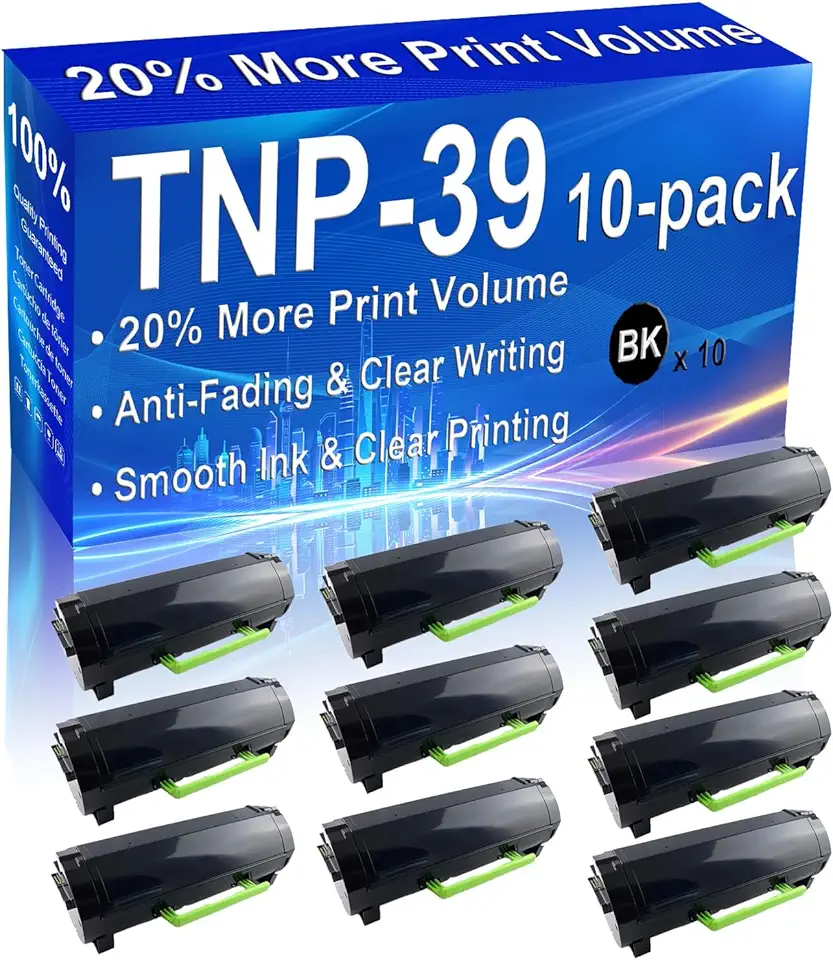 10-Pack (Black) Compatible High Yield TNP-39 Printer Toner Cartridge use for Minolta Bizhub 3300P, 3301P Laser Printers