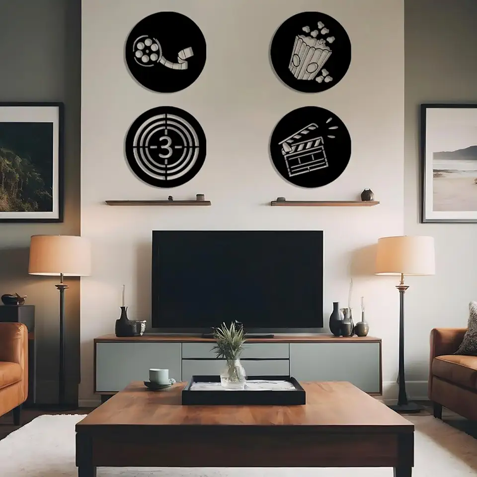 Hfrolixit Movie Reel Metal Wall Decor, 4Pcs Film Reel Metal Wall Art, Home Movie Theater Wall Art, Movie Night Wall Hanging, Gift for Film Lovers (Black, 39