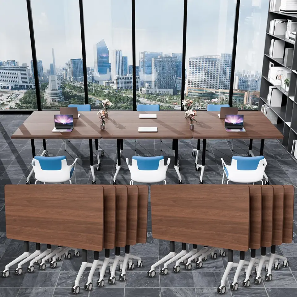 Conference Table Folding Conference Room Tables, Modern Mobile Meeting Training Table with Silent Wheels, Foldable Seminar Table for Offices, Classrooms, Libraries (10, walnut2, 70.8in)