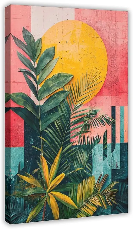 Surreal Retro Botanical Wall Print – Geometric Jungle Art in Mid-Century Colors – Modern Home Wall Decor Poster Print Decorative Painting Canvas Wall Art Living Room Posters Bedroom Painting 20x30inch