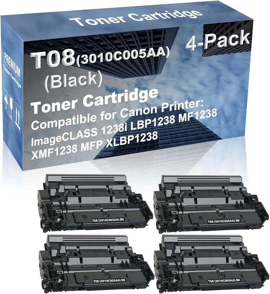4-Pack Compatible High Capacity ImageCLASS 1238i LBP1238 MF1238 XMF1238 MFP XLBP1238 Printer Toner Cartridge Replacement for Canon T08 (3010C005AA) Toner Cartridge (Black)