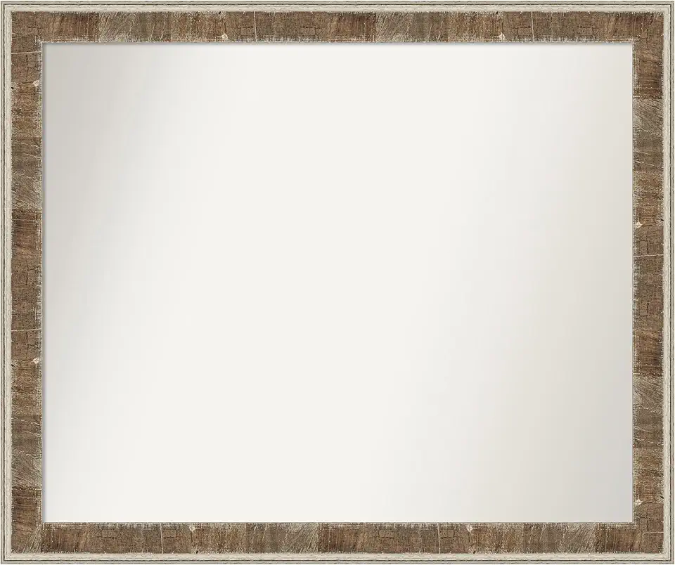 Amanti Art Brown Bathroom Mirror for Over Sink, 36x43 Custom Made Farmhouse Brown Narrow Rectangle Vanity Mirror, X-Large Country Rustic Wood Frame, Hangs Horizonally and Vertically, Wall Decor