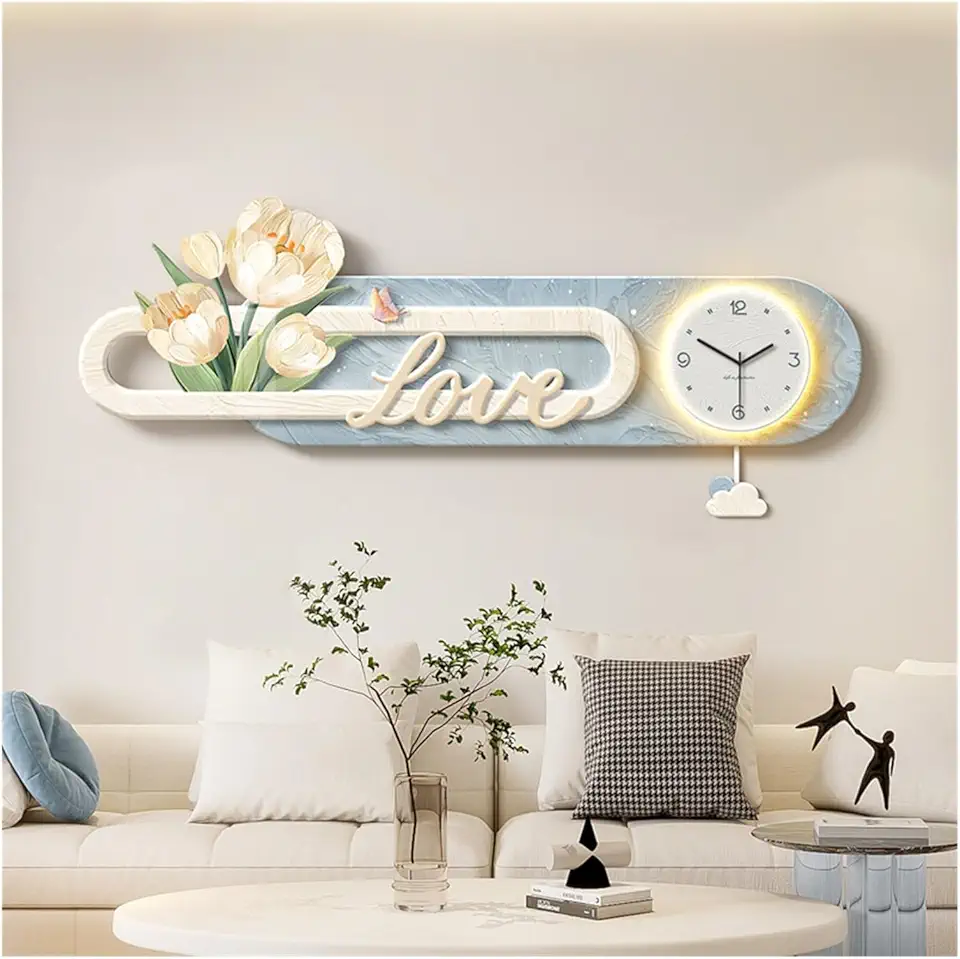 Clock for Wall Art Large Wall Light Decor with Clock and Remote Control, Art Wall Clock, Wall Sconce for Home Entryway Cafe Decoration Art Wall Clocks(Blue,XL)