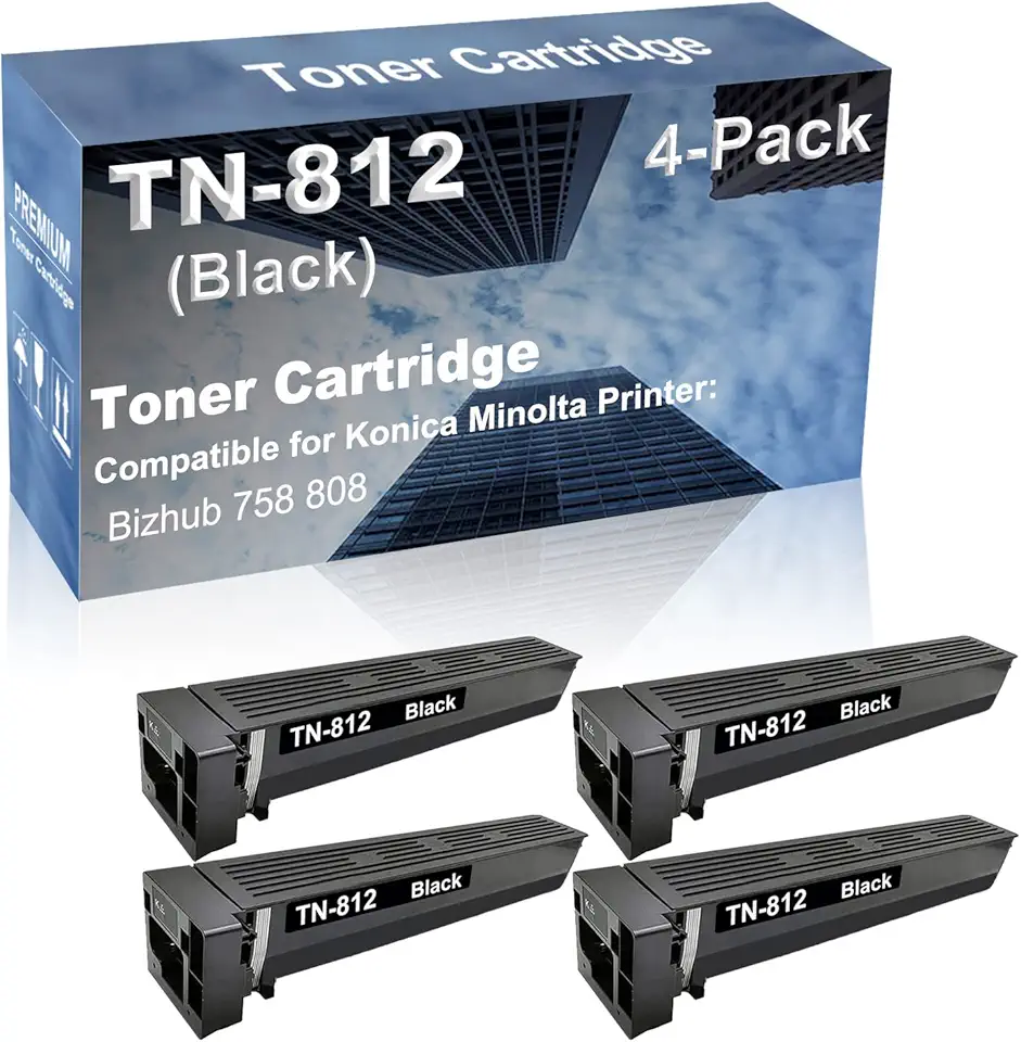 4-Pack Compatible High Capacity 758 808 Printer Toner Cartridge Replacement for Konica Minolta TN812 TN-812 Toner Cartridge (Black)
