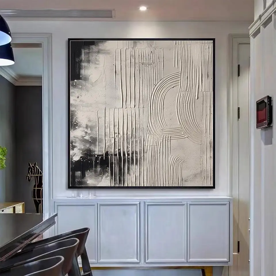 GYJAGHL Black And Beige Oil Painting,Modern Simple Minimal Wall Art,Abstract Art,Texture Wall Art,Home Decor,Unstretched,Frameless,(183X183cm) 72X72Inches