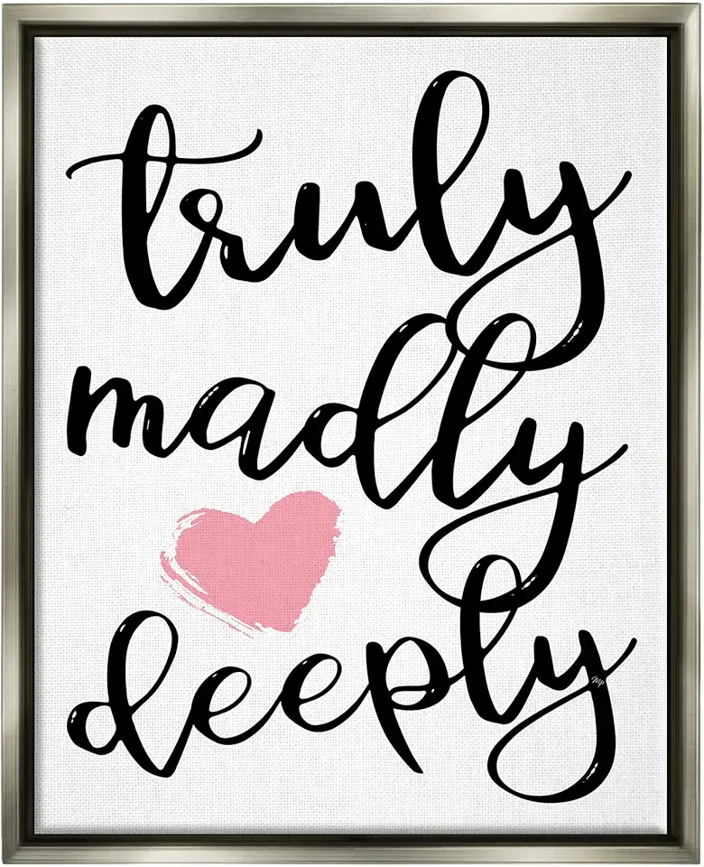 Stupell Industries Truly Madly Deeply Romantic Heart Framed Floater Canvas Wall Art, Design by Martina Pavlova