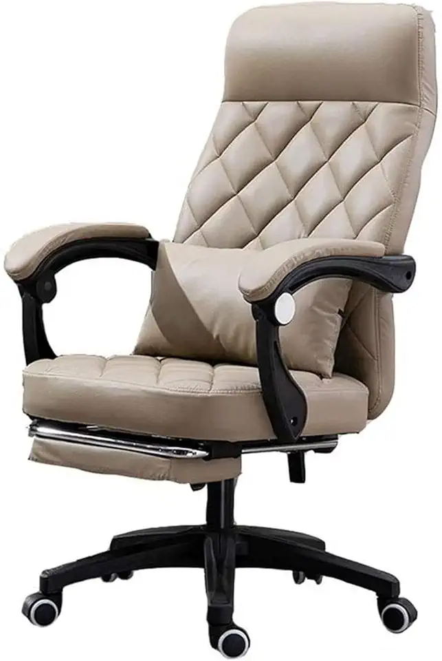 Home Office Chair Desk Chairs,Ergonomic Casual Recliner,Computer Gaming Chair with Footrest,Leather Swivel,Khaki