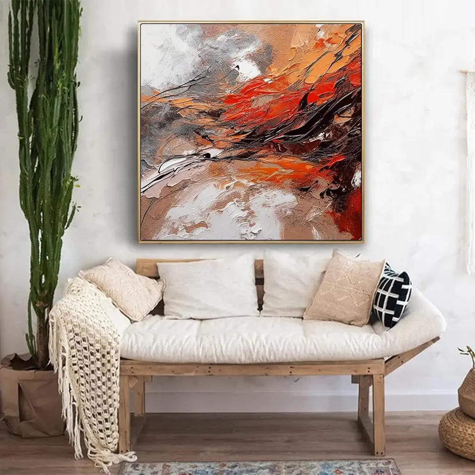 Redish Brown Abstract Painting,Minimalist Art,Texture Wall Art,Modern Art,Living Room Decoration,Netural Wall Art,Wall Decor,Unstretched,Frameless,(183X183cm) 72X72Inches