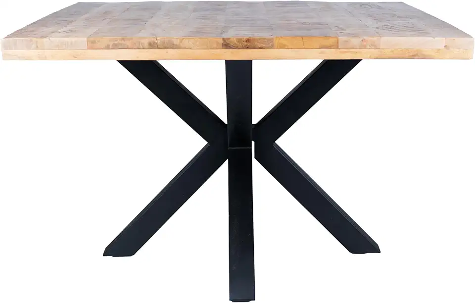 Antique Square Mango Wood Dining Table with Metal Spider Leg - Rustic Farmhouse Style Furniture - 48