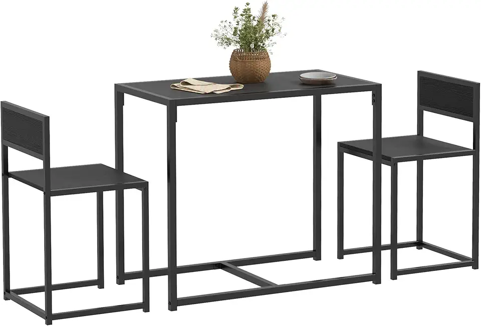 3-Piece Dining Table Set for Sharing Moments, Small Spaces, Stylish Black Finish