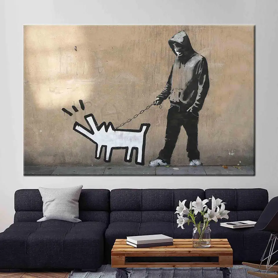 Banksy-Inspired Barking Dog Abstract Art Depicted on a Street Canvas Painting for Modern Home Decor - 1PC - 100x235
