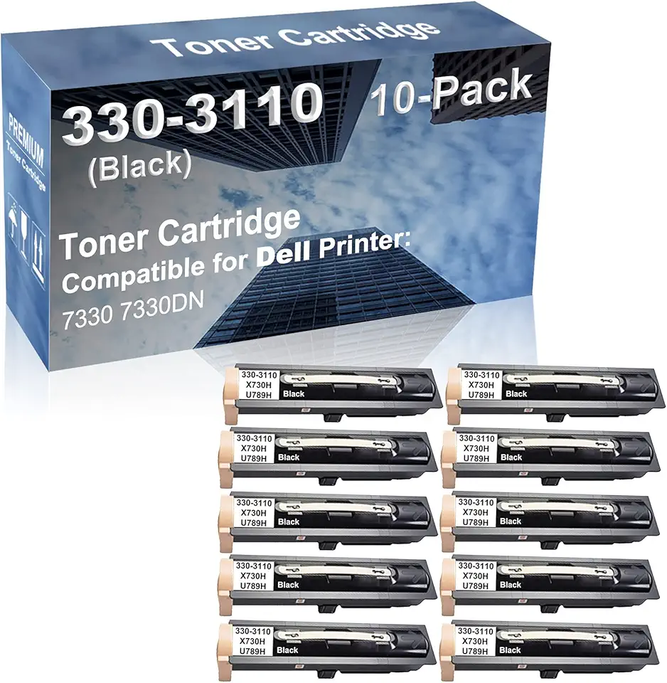 10-Pack Compatible High Capacity 330-3110 X730H U789H Toner Cartridge use for Dell 7330 7330DN Printer (Black)