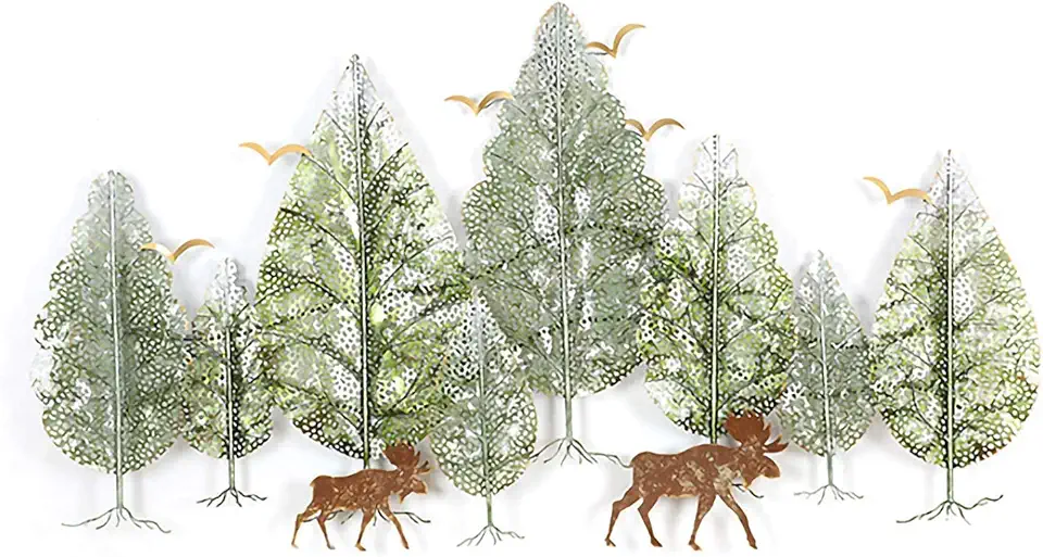 Pastoral Style Living Room Metal Wall Decoration, Forest Wind Plant Wrought Iron Wall Decoration, Creative Three-Dimensional Wall Art Sculpture for Bedroom Office Hotel,9990cm (165 * 90cm)