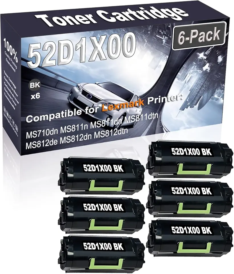 6-Pack (Black) Compatible 521X 52D1X00 Printer Toner Cartridge (High Capacity) fit for MS710dn MS811n MS811dn MS811dtn MS812de Printer