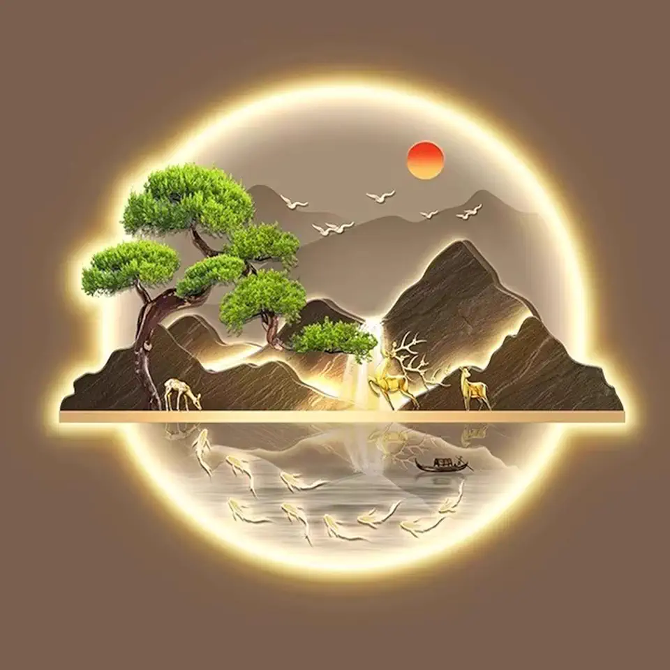 Wall sconces for Bedroom Hanging Wall Art Wall Sculptures Painting Oriental Decor Lamp Chinese Traditional Wall Hanging Paintings for Home Entrance Hallway Bedroom(L47 x H39in O) (E L39 x H31in)