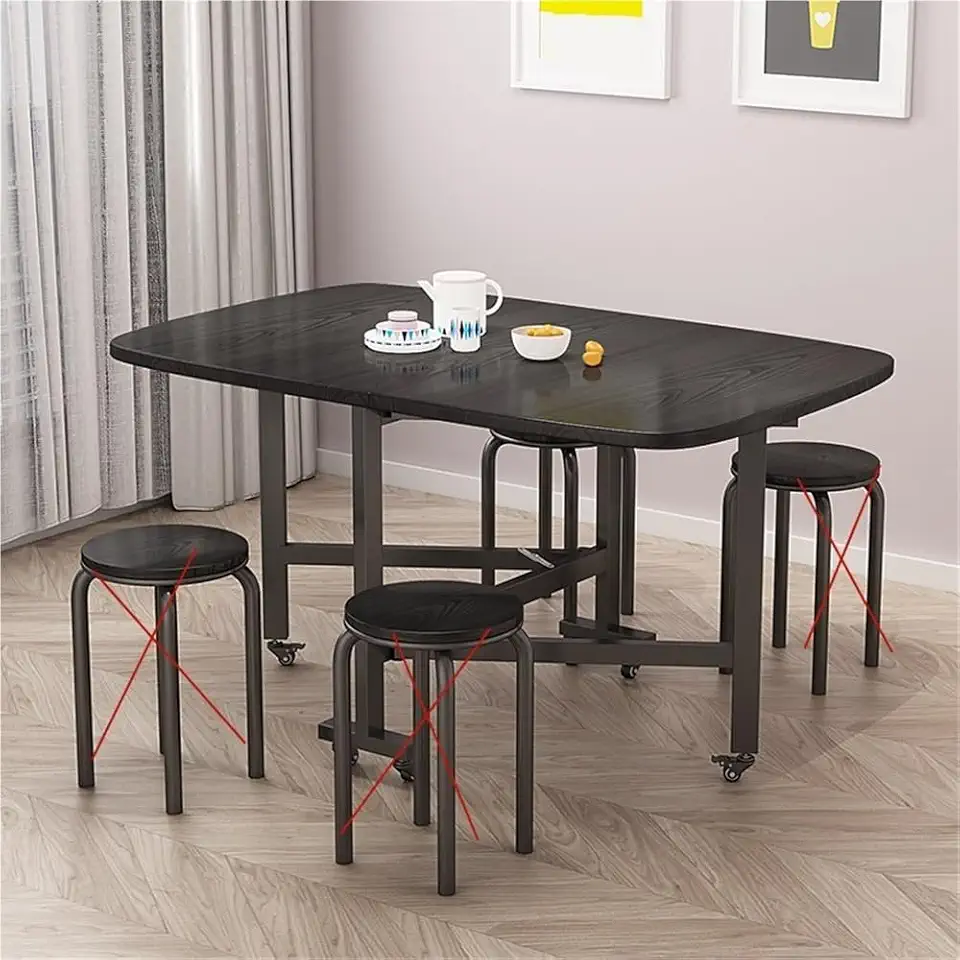 Folding Dining Table, Wooden Rectangular Drop Leaf Dining Room Table, Multifunction Expandable Kitchen Table with Wheels for Small Spaces(Black,120 * 70cm/47.2 * 27.6in)