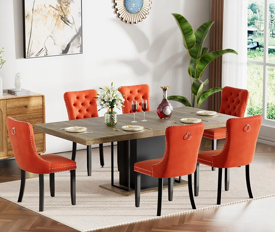 SSLine Modern Rustic Extendable Dining Table Set for 6, Brown 63