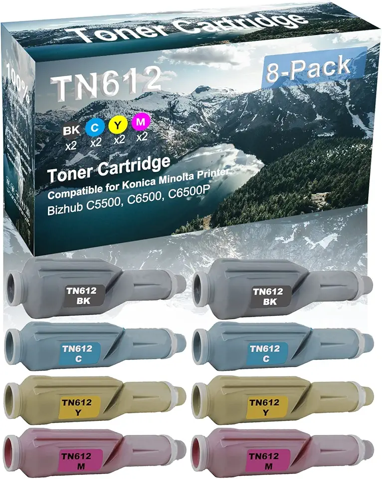 8 Pack (BK+C+Y+M) Compatible TN612 | TN612K TN612C TN612Y TN612M Imaging Toner Cartridge use for Konica Minolta BizHub C5500 C6500 C6500P Printer(High Capacity)