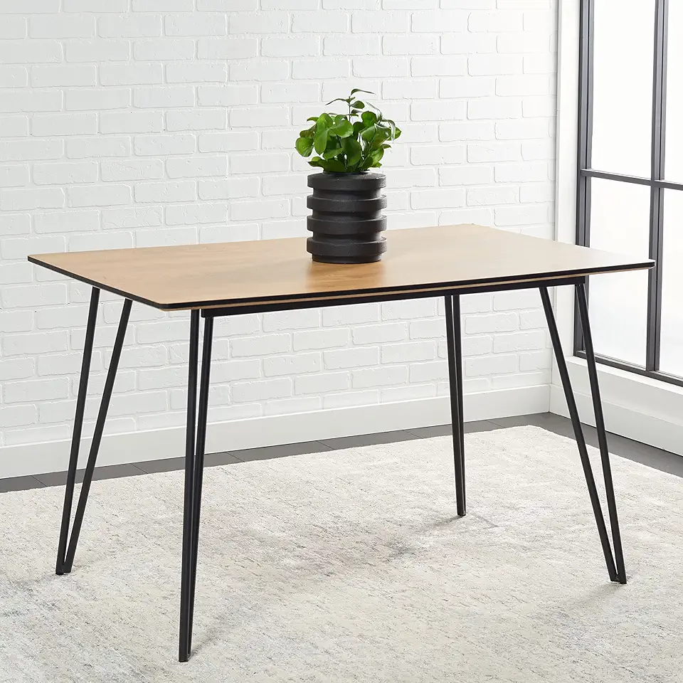 SAFAVIEH Home Collection Lexzandra Mid-Century Modern Natural/Black Hairpin Leg Rectangle Dining Table