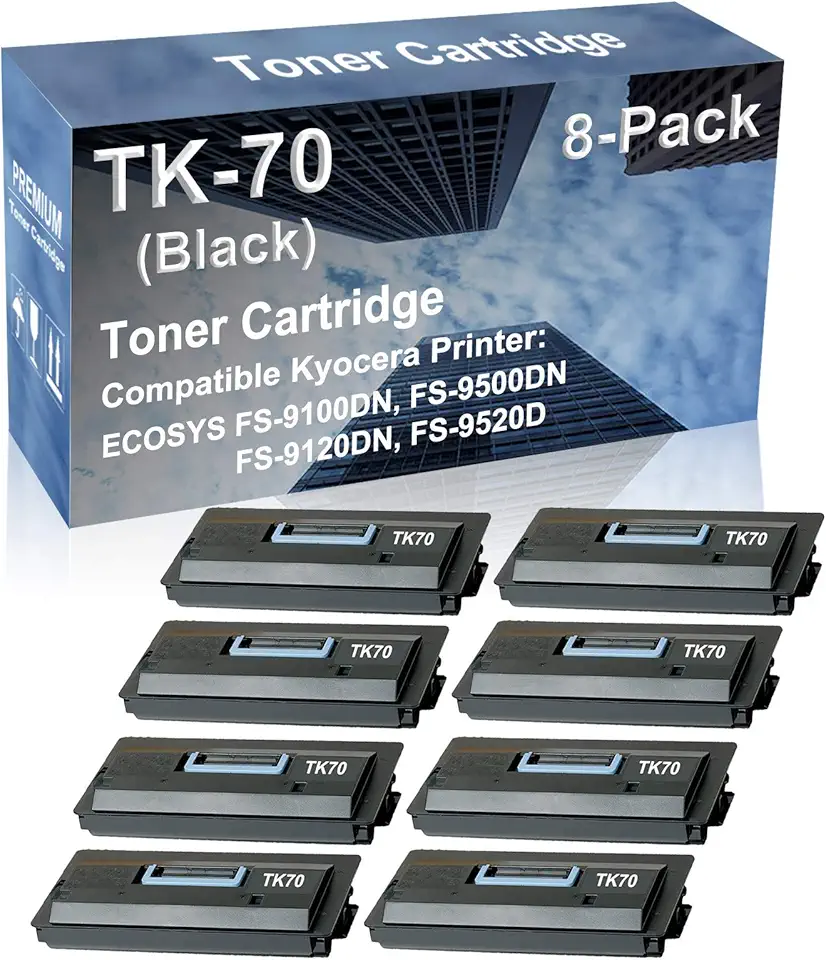 8-Pack Compatible High Capacity FS-9100DN, FS-9500DN, FS-9120DN, FS-9520D Printer Toner Cartridge Replacement for Kyocera TK70 (TK-70) 370AC010 Printer Cartridge (Black)