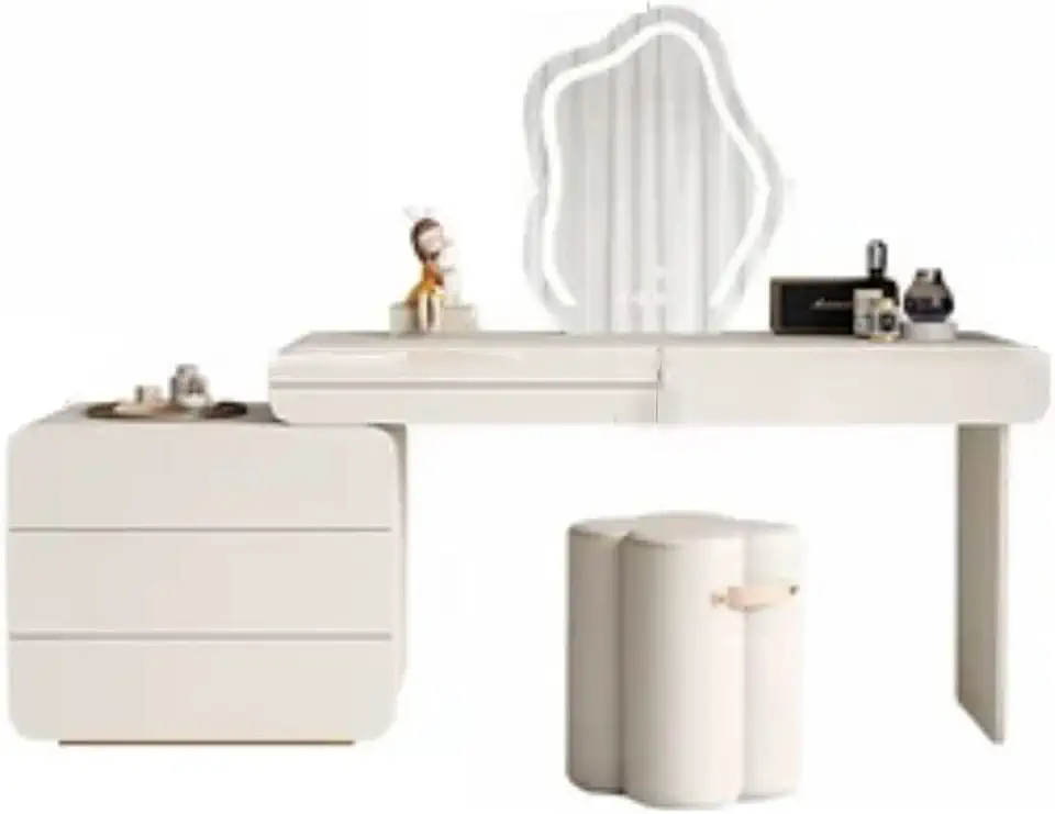 Vanity Dressing Table Set Luxury Makeup Bench with 3 Colors Led Hd Mirror,Comfortable Stool Drawers Cabinet,Modern Simple Style,for Girl's Gift (Color : A, Size : 80CM) (B 80CM)