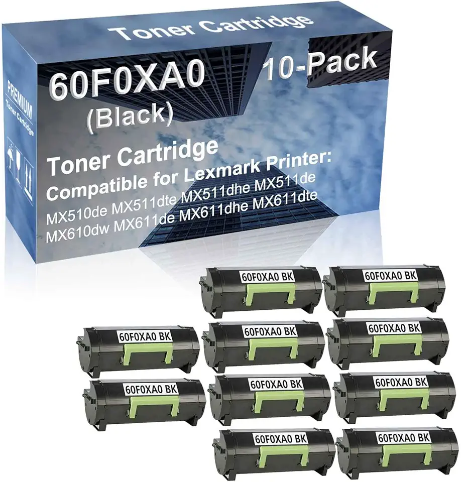 10-Pack Compatible High Capacity 60F0XA0 Toner Cartridge use for MX510de MX511dte MX511dhe Printer (Black)