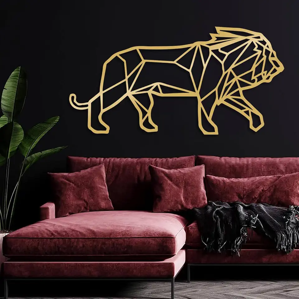 Idadey Lion Metal Maximalist Wall Decor, Modern Abstract Line Metal Wall Art, Lion Wall Decor, Lion Wall Art, Maximalist Decor, Line Wall Art, Wall Decor Living Room (Gold, 79