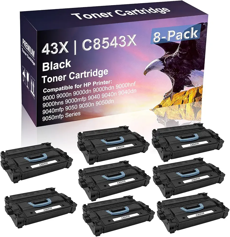 8 Pack Compatible High Capacity 43X | C8543X Printer Toner Cartridge use for HP 9040mfp 9050 9050n 9050dn 9050mfp Printer (Black)
