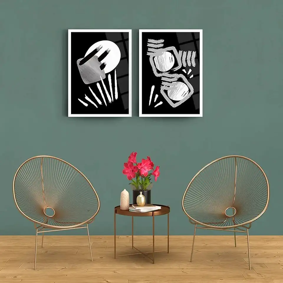 Abstract Pattern 82 Set Of 2 Wall Decor , Glass Wall Art, Frameless Free Floating Tempered Glass Panel, Living Room Decoration (27.5”W x 39.3”H – 70x100cm Each Piece)