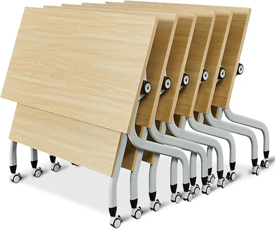Portable Folding Table, Portable Folding Conference Table Set with Silent Wheels Rectangular Flip Top Design for Meetings Study & Work Mobile 6PCS Ideal for Offices & Events
