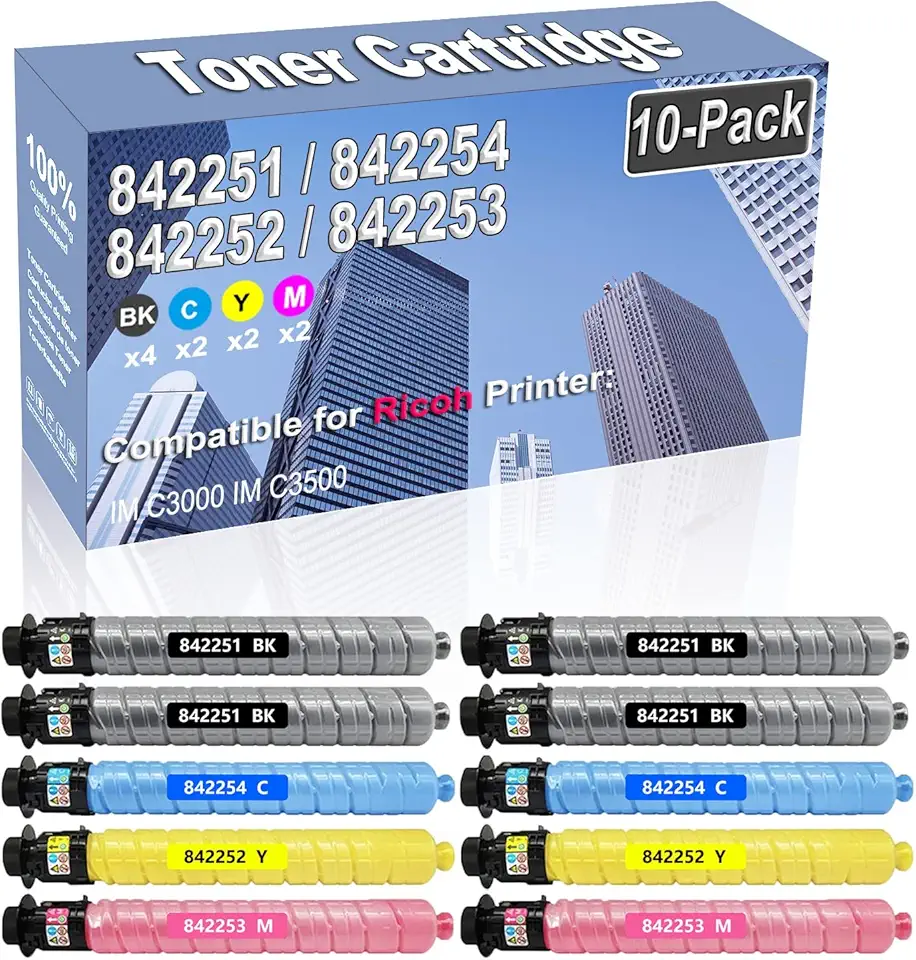 10-Pack (4BK/2C/2Y/2M) Compatible High Capacity 842251 842254 842252 842253 Color Toner Cartridge use for Ricoh IM C3000 IM C3500 Printer