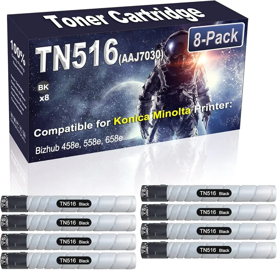 8-Pack (Black) Compatible High Yield TN516 TN-516 (AAJ7030) Imaging Toner Cartridge Use for Konica Minolta Bizhub 458e 558e 658e Printer (24,400 Pages)