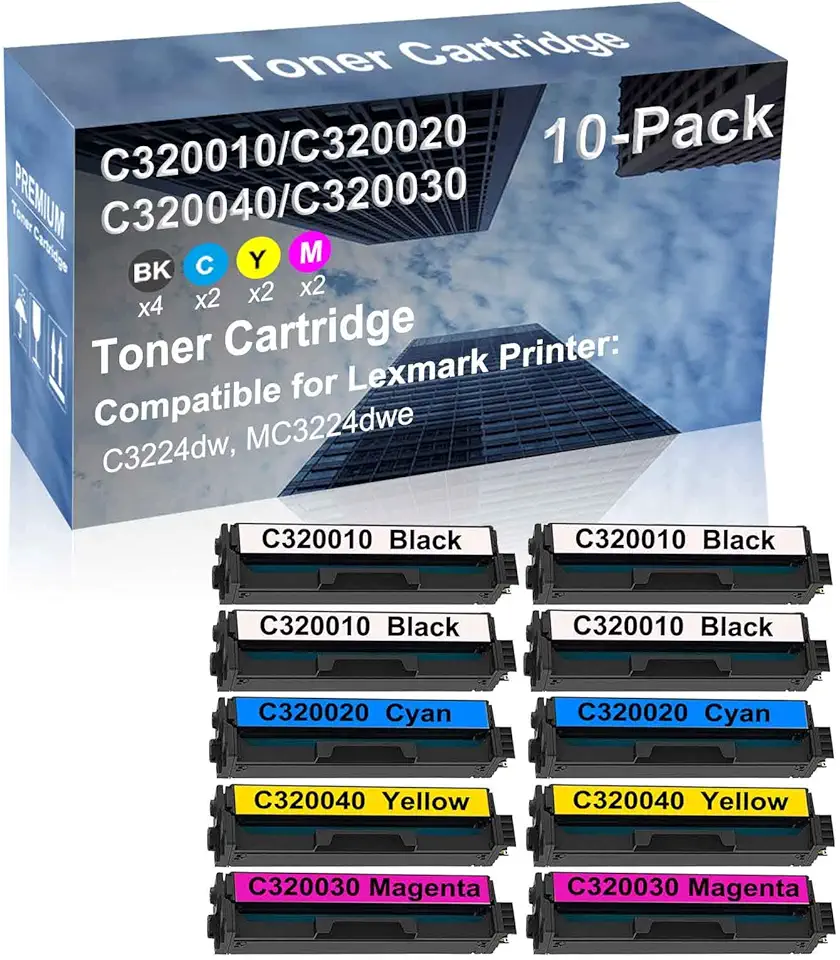 10-Pack (4BK+2C+2Y+2M) Compatible C3224dw, MC3224dwe Printer Toner Cartridge High Capacity Replacement for C320010+ C320020+ C320040+ C320030 Toner Cartridge