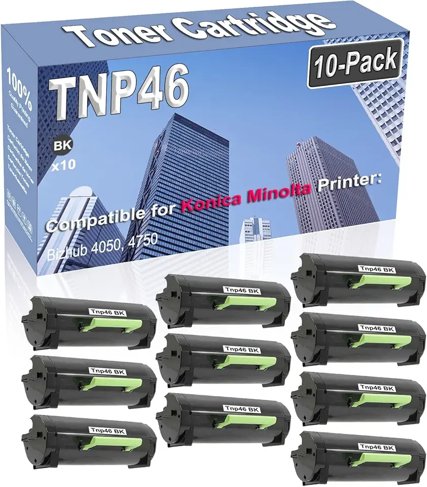 10-Pack (Black) Compatible High Yield TNP46 TNP-46 (A6VK01W) Imaging Toner Cartridge Replacement for Konica Minolta Bizhub 4050 4750 Printer