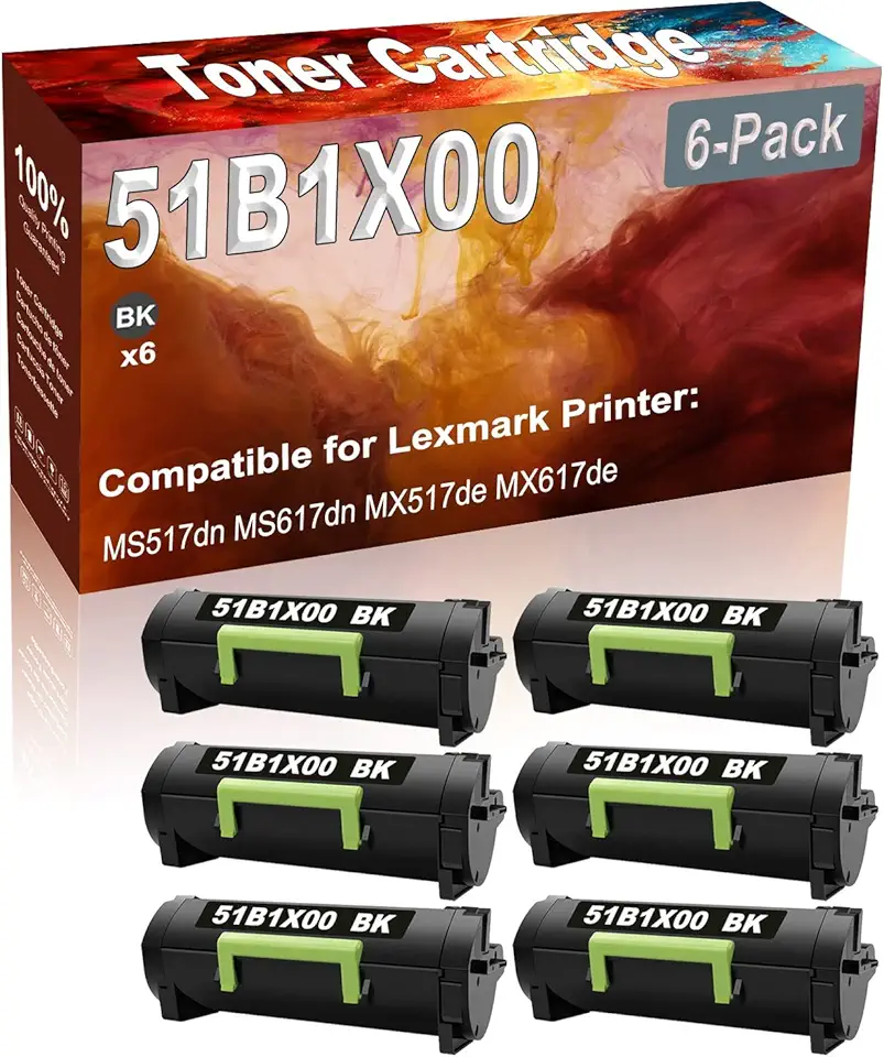 6-Pack (Black) Compatible 51B1X00 Printer Toner Cartridge (High Capacity) fit for MS517dn MS617dn MX517de MX617de Printer