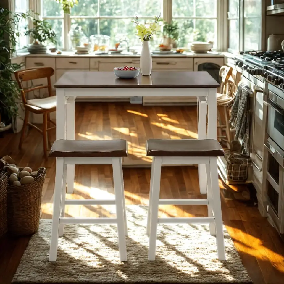 Industrial Bar Table and Chairs Set for 4, 3-Piece Counter Height Dining Table Set with Stools, Rustic Pub Breakfast Table and Chairs for Kitchen, Dining Room, Living Room