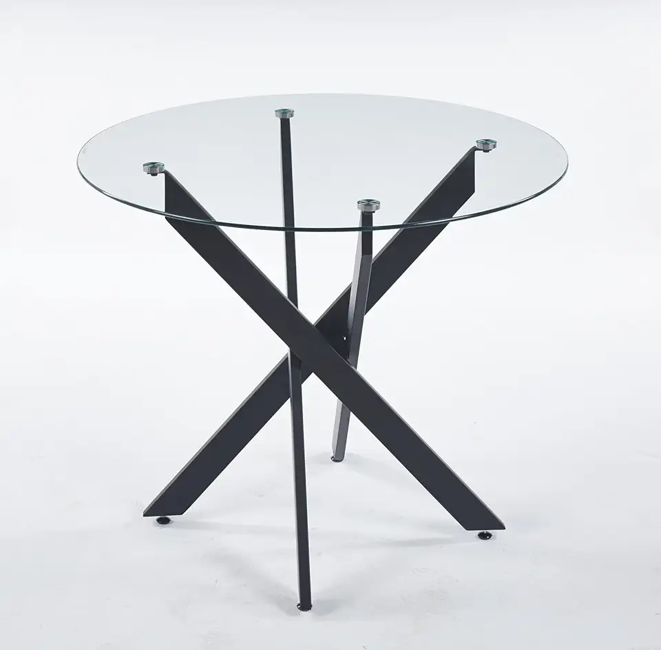 Modern Dining Table with Cross Metal Leg and Tempered Glass, Expandable Round Oval Wood Kitchen Table with Chairs Bench Storage Leaf, Collapsible Counter Height Adjustable Console,Black