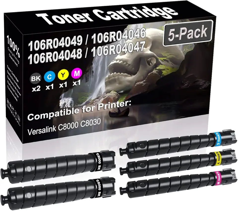 5-Pack (2BK+C+Y+M) Compatible Toner Cartridge Replacement for 106R04049 106R04046 106R04048 106R04047 Printer Cartridge use for Versalink C8000 C8030 Printer (High Capacity)