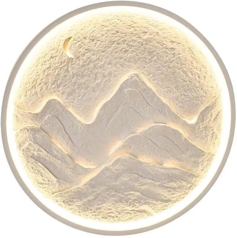 Modern Borderless Round LED Wall Lamp with Relief Texture, Three-Color Light-Changing, Plaster Art for Living Room, Hallway(33cm)