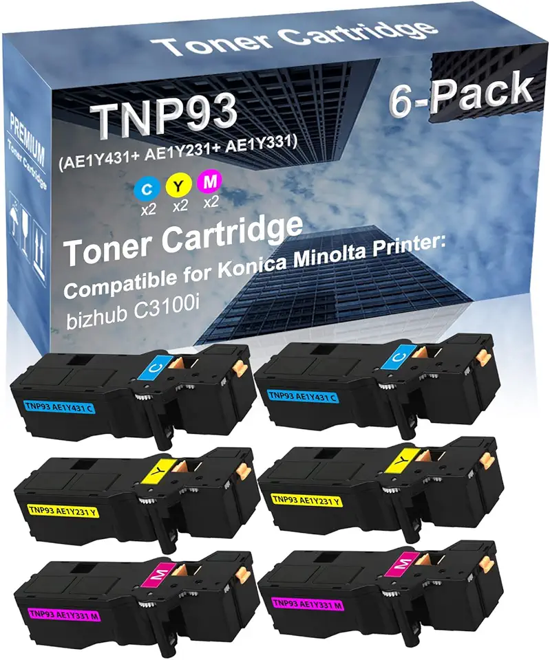 6-Pack (2C+2Y+2M) Compatible High Yield TNP93 (AE1Y431+ AE1Y231+ AE1Y331) Laser Printer Toner Cartridge Used for Konica Minolta bizhub C3100i Printer