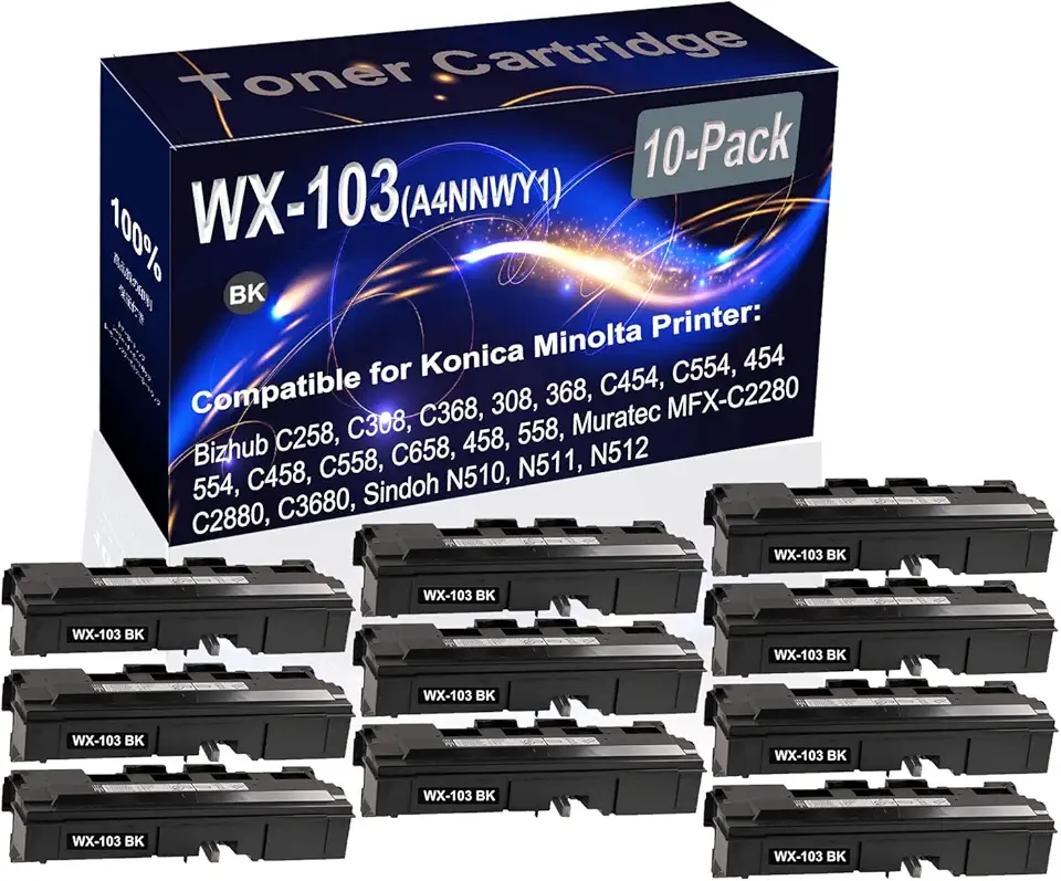 10-Pack (Black) Compatible High Yield WX103 WX-103 (A4NNWY1) Waste Toner Container Box use for Konica Minolta Bizhub C258 C308 C368 308 368 C454 C554 454 Printer