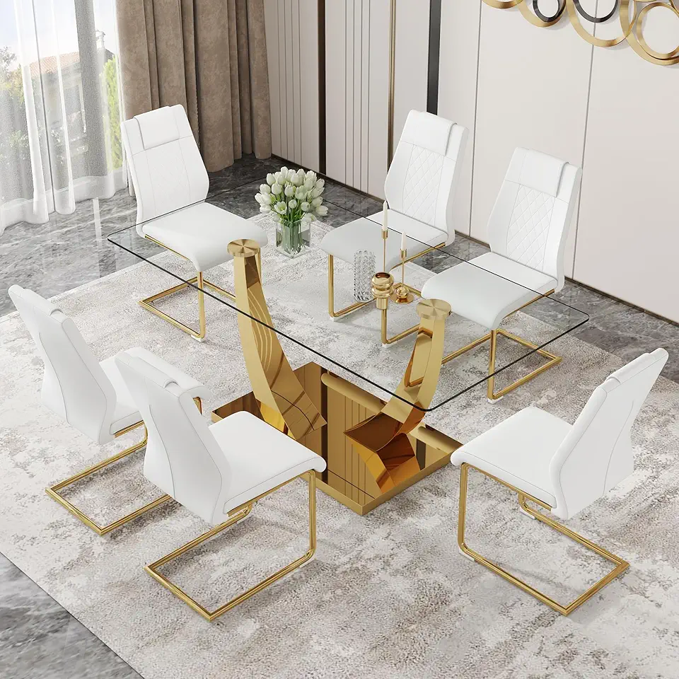 Sponsored Ad - Glass Dining Table Set for 6, Modern Kitchen Table Set for 6, 71