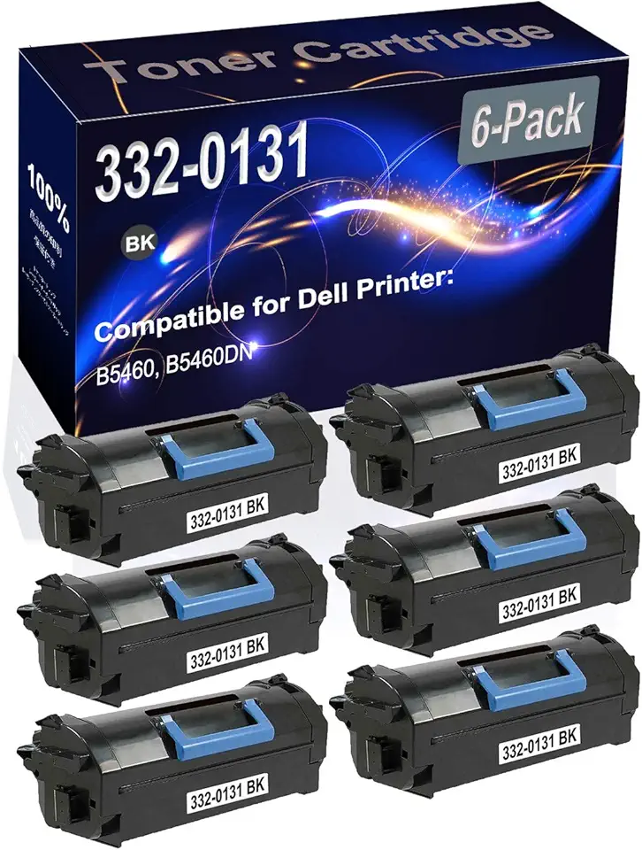 6-Pack (Black) Compatible 332-0131 Printer Toner Cartridge (High Capacity) fit for Dell B5460 B5460DN Printer