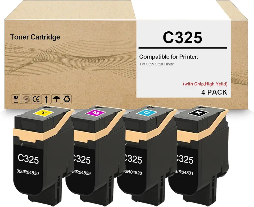 4 Pack C325 C320 Remanufactured Toner Cartridge 006R04828 006R04829 006R04830 006R04831 Replacement for Xerox C325 C320 Printer (with Chip, High Capacity)