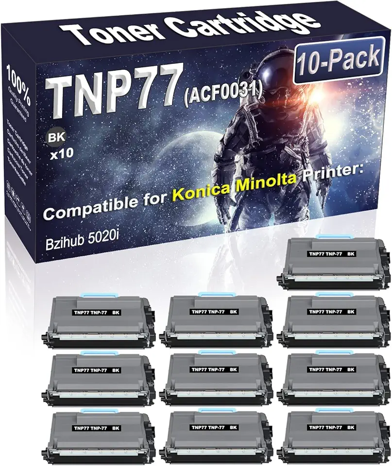 10-Pack (Black) Compatible High Yield TNP77 TNP-77 (ACF0031) Imaging Toner Cartridge Use for Konica Minolta Bzihub 5020i Printer (20,000 Pages)