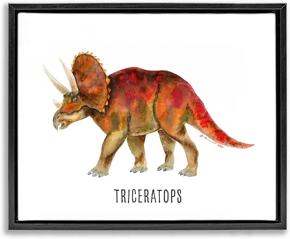 Stupell Industries Triceratops Dinosaur Learning Black Floater Framed Canvas Wall Art Design by Brett Blumenthal, 21 x 17