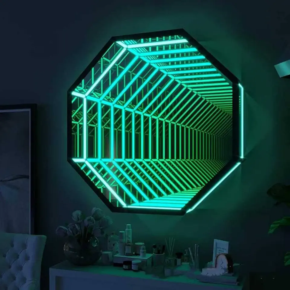 Mirror Tunnel Light,Octagon Infinity Art Night Light,with Remote Control,Easy to Install,for Livingroom Decor (50cm/19.7)