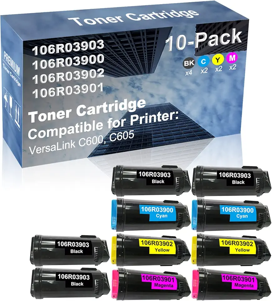 10-Pack (4BK+2C+2Y+2M) Compatible C600, C605 Printer Toner Cartridge High Capacity Replacement for 106R03903+ 106R03900+ 106R03902+ 106R03901 Toner Cartridge