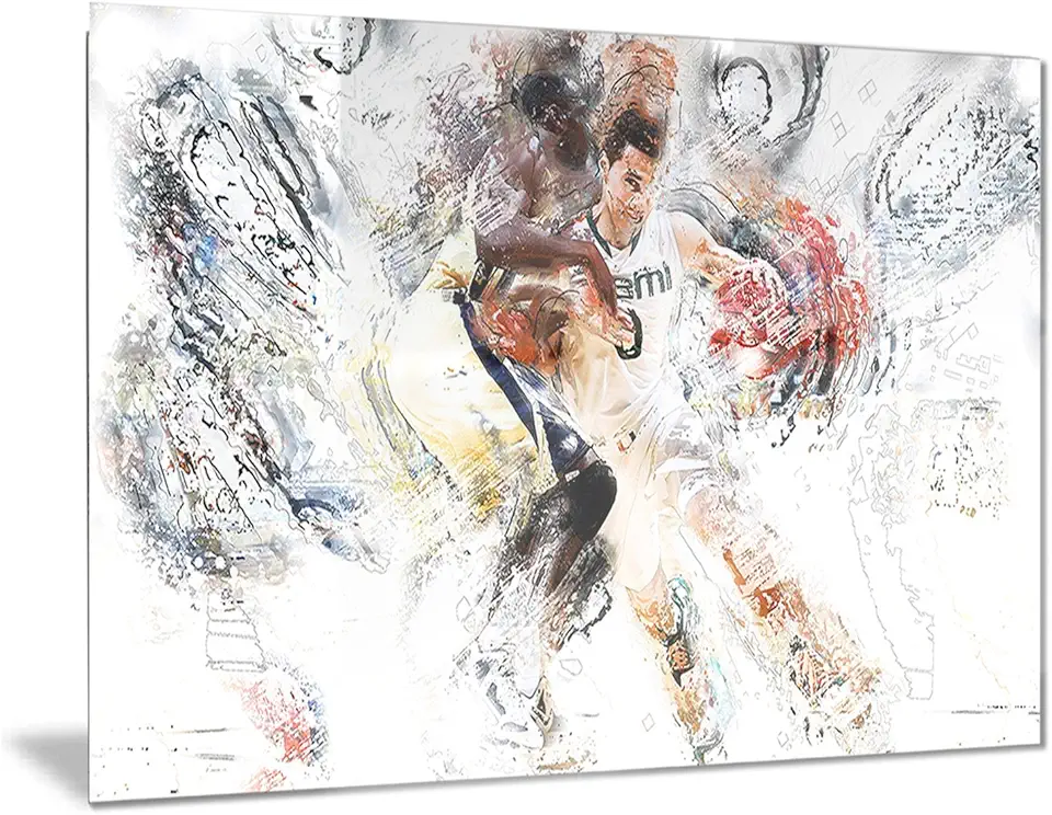 Designart Basketball Pick and Roll Metal Wall Art-MT2510-28x12, 12'' H x 28'' W x 1'' D 1P