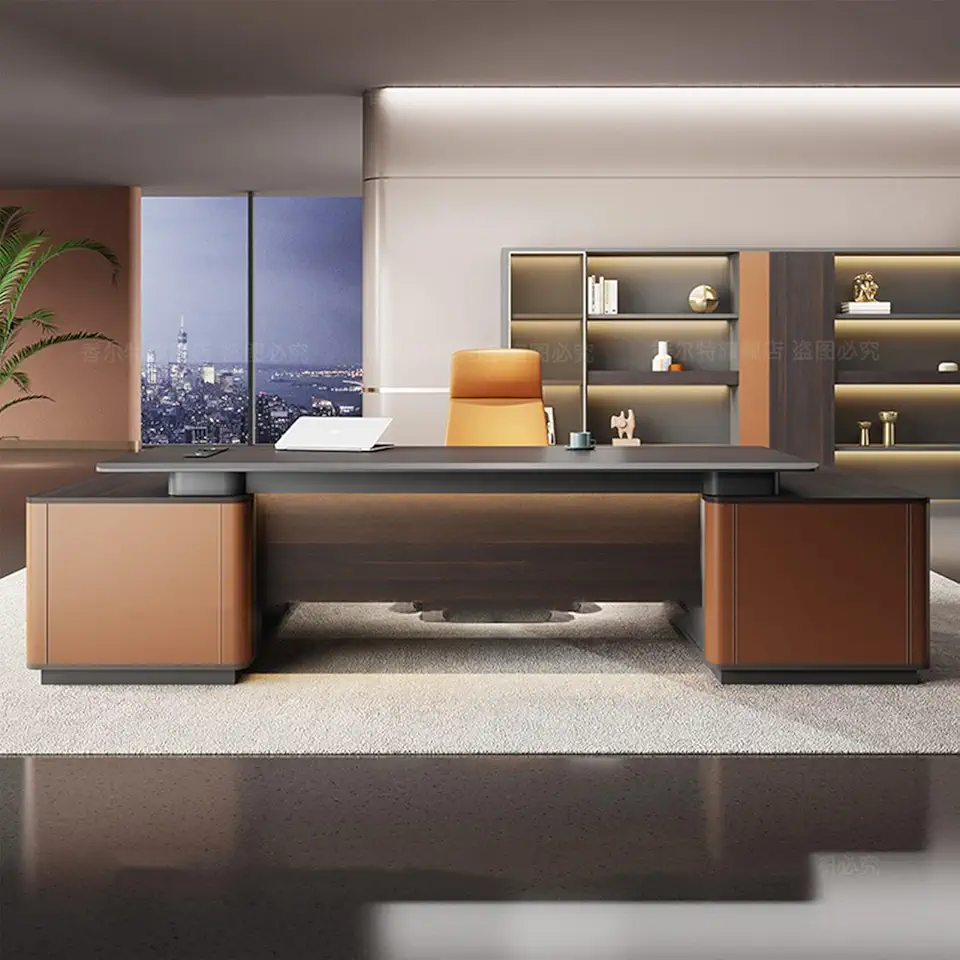 HOLIV 94.4-Inch Executive Desk, L-Shaped Desk with Drawers and Cable Management Large Office Desk Writing Table Desk Business Furniture for Home Office, 240cm